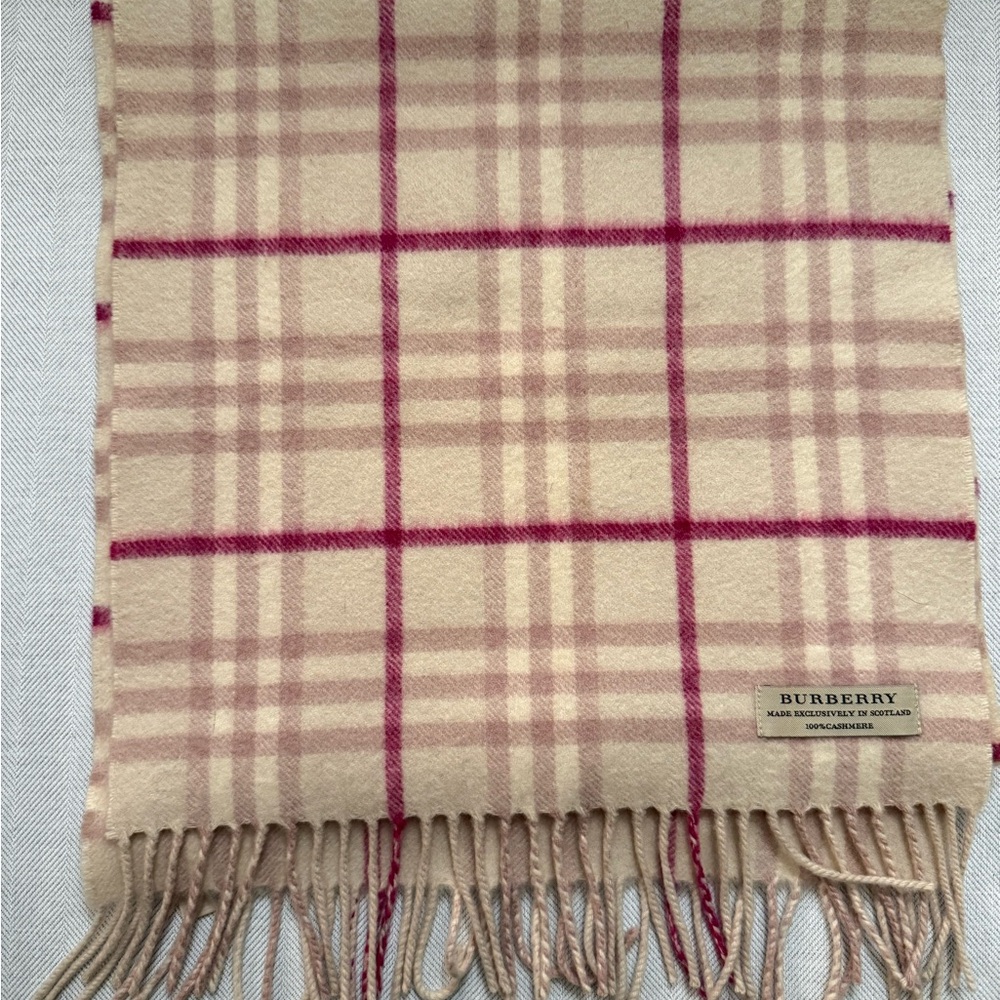 Burberry Classic Beige and Pink Plaid Scarf